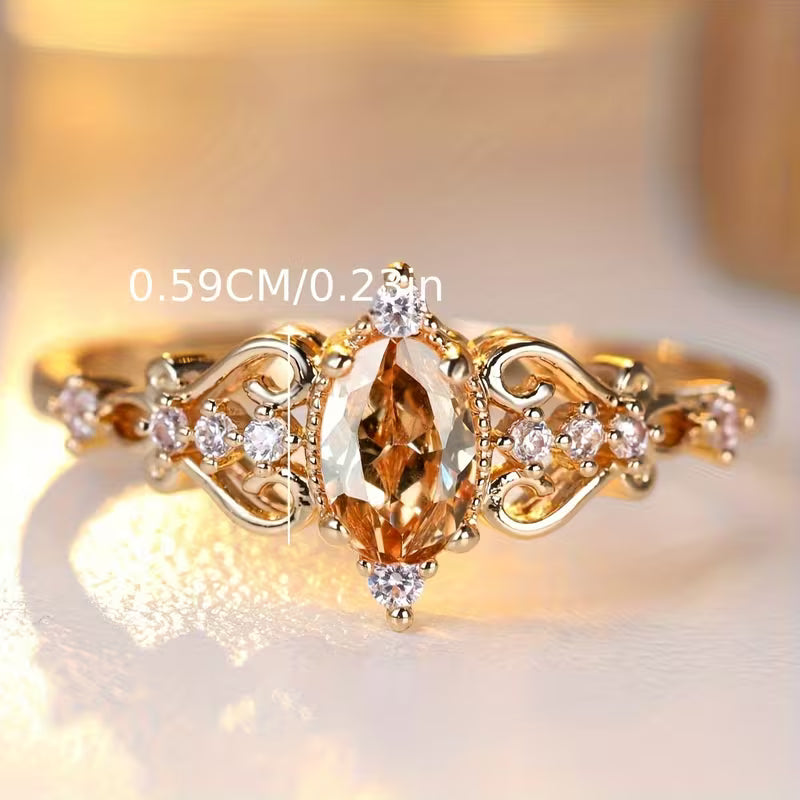 Angol Luxurious Yellow Oval-cut Synthetic Zirconia Ring