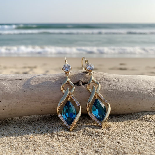 Long Diamond-Shaped Blue Glass Earrings