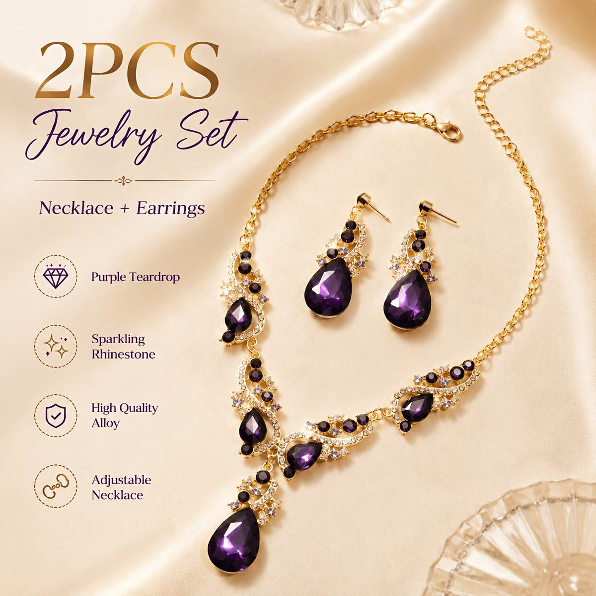 Imperial Purple Teardrop Rhinestone Jewelry Set