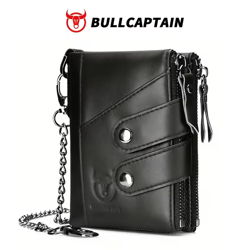BullCaptain Men’s Genuine Leather Multi-Card Wallet – Large Capacity