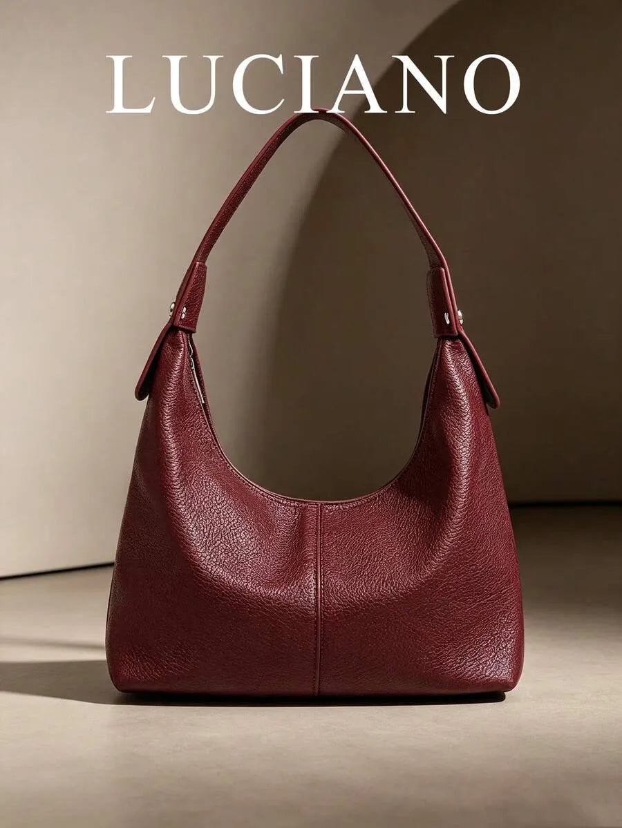 LUCIANO Women’s Burgundy Brown PU Leather Hobo Bag