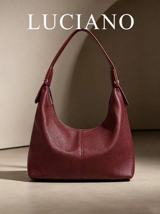 LUCIANO Women’s Burgundy Brown PU Leather Hobo Bag