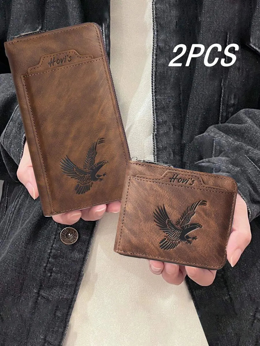 Men's Vintage Distressed Clutch Wallet – 2-Piece Set with Wrist Strap