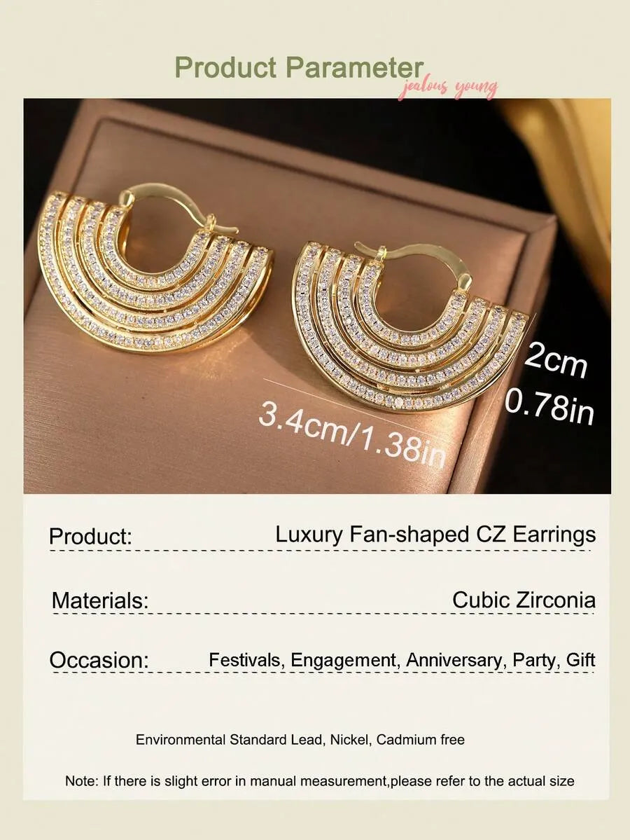 Luxury Vintage Fan-Shaped Cubic Zirconia Hoop Earrings