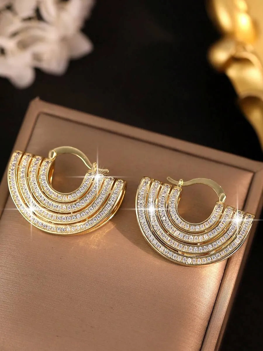 Luxury Vintage Fan-Shaped Cubic Zirconia Hoop Earrings