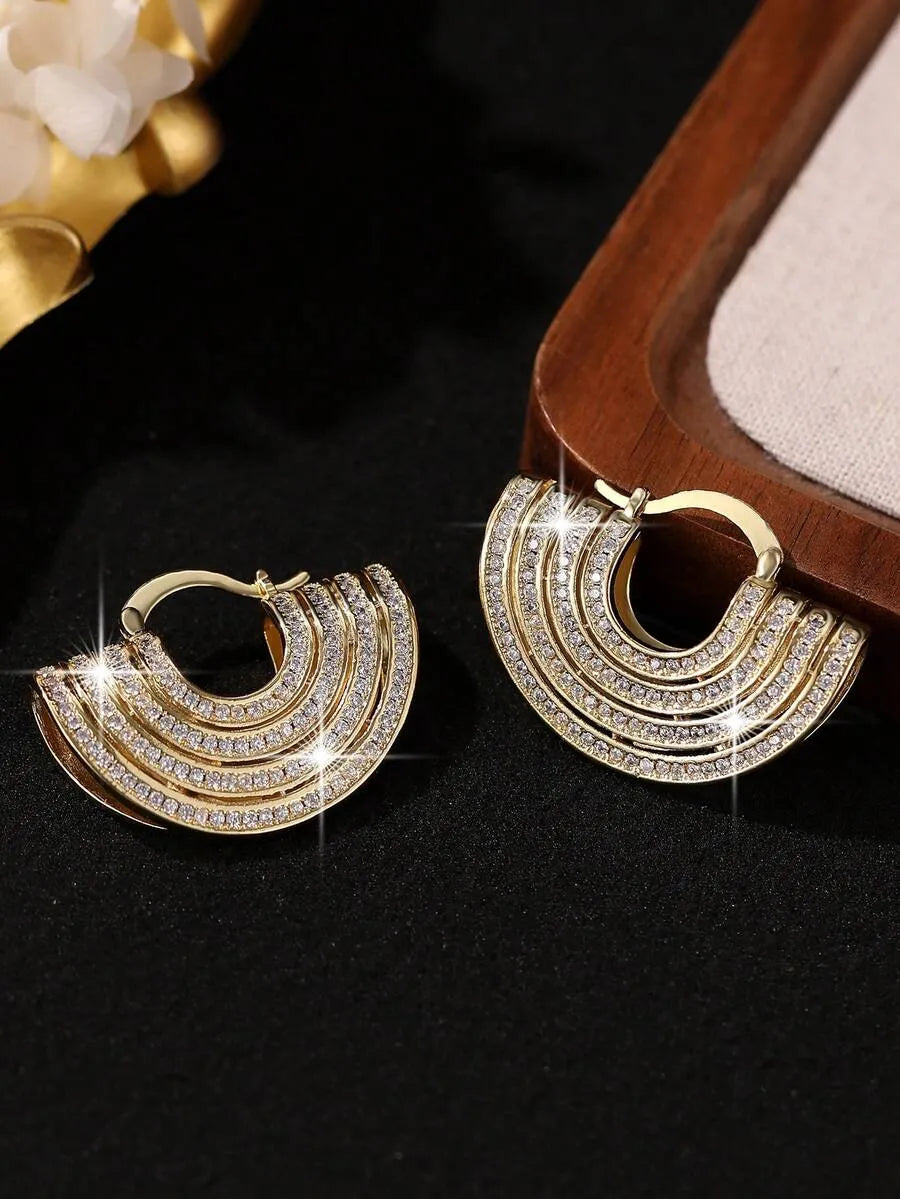 Luxury Vintage Fan-Shaped Cubic Zirconia Hoop Earrings