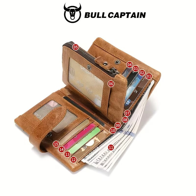 BullCaptain Men’s Vertical Retro Leather Business Wallet
