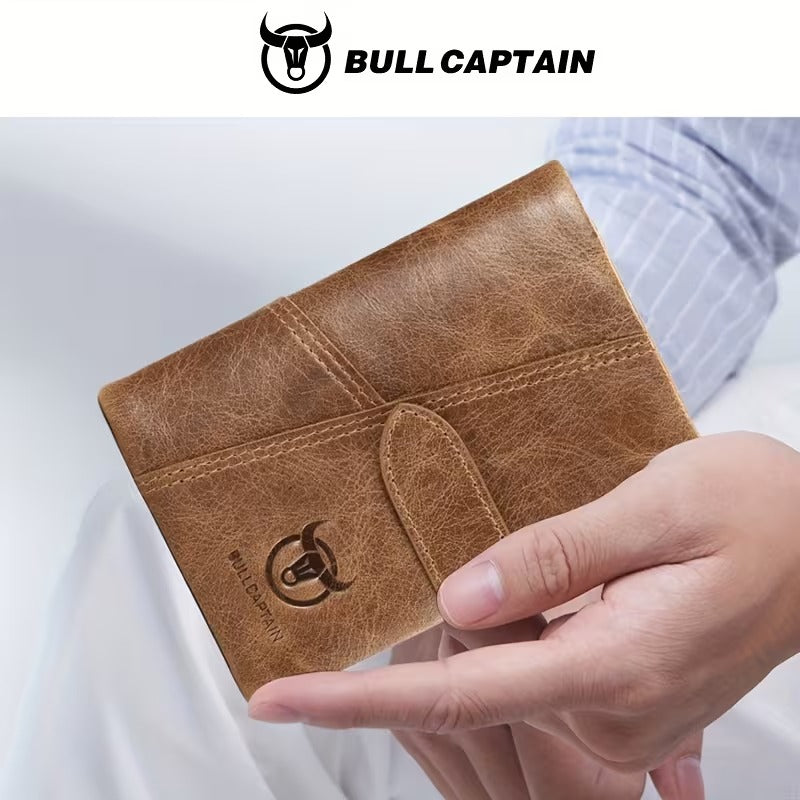 BullCaptain Men’s Vertical Retro Leather Business Wallet