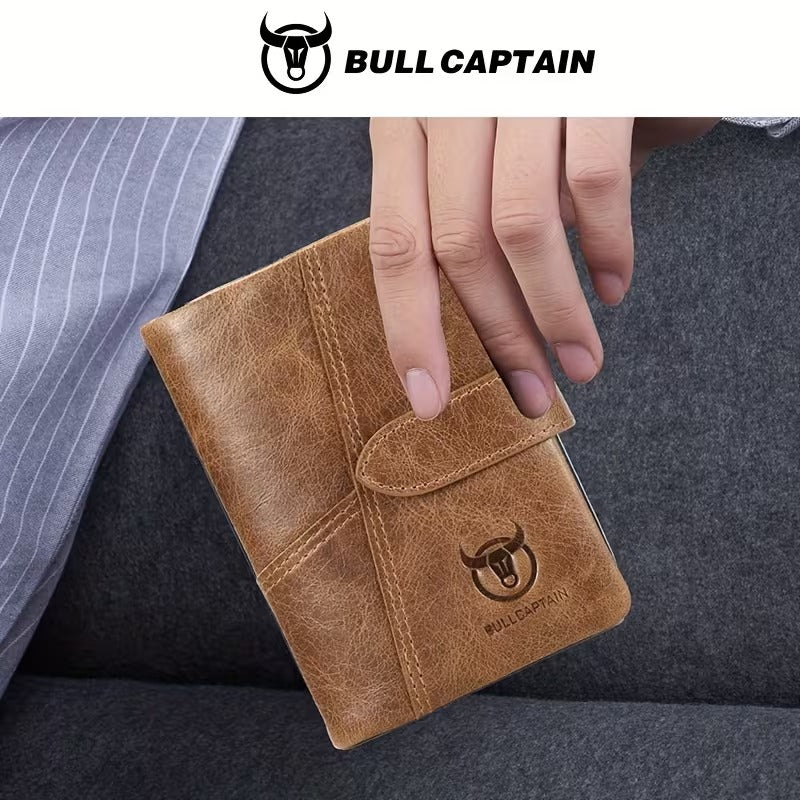 BullCaptain Men’s Vertical Retro Leather Business Wallet