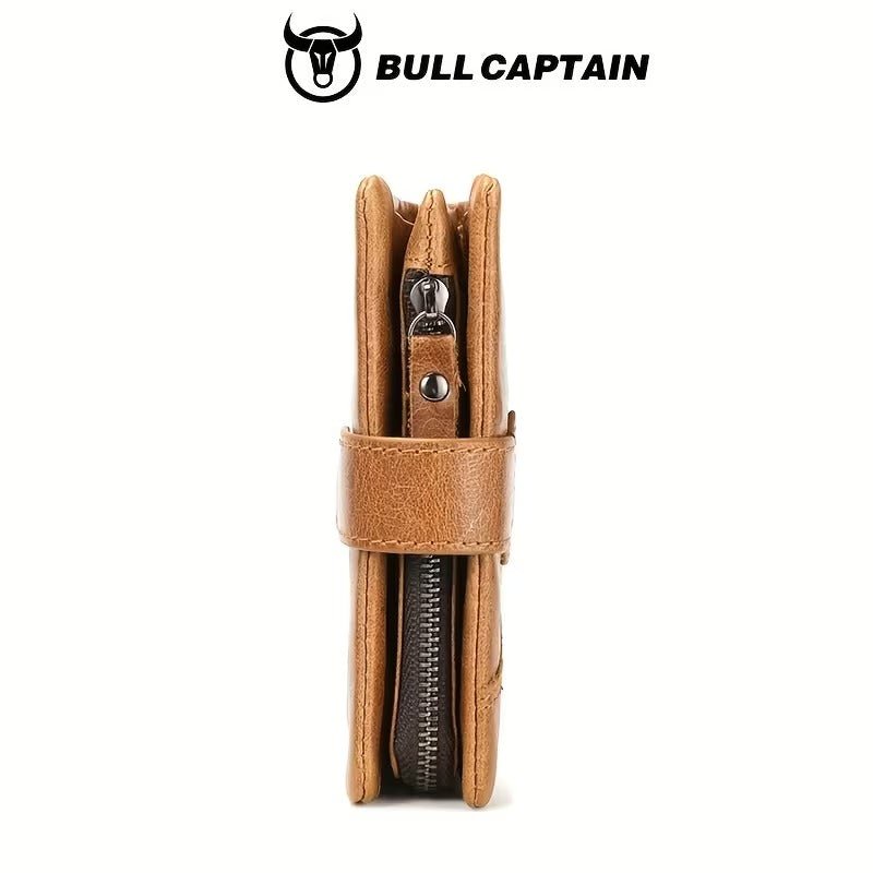 BullCaptain Men’s Vertical Retro Leather Business Wallet