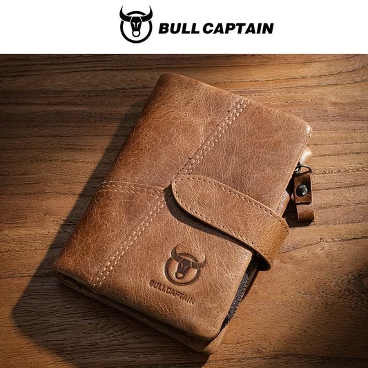 BullCaptain Men’s Vertical Retro Leather Business Wallet