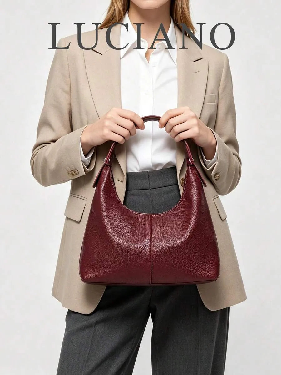 LUCIANO Women’s Burgundy Brown PU Leather Hobo Bag