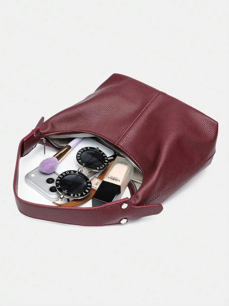 LUCIANO Women’s Burgundy Brown PU Leather Hobo Bag