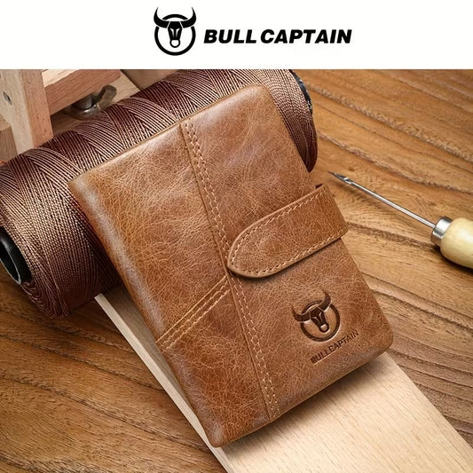 BullCaptain Men’s Vertical Retro Leather Business Wallet