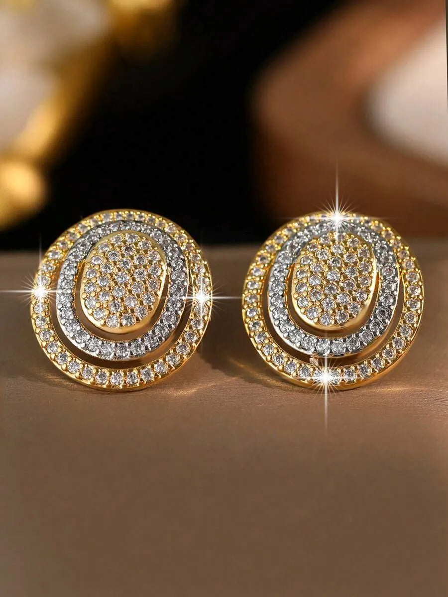 Dreamy Dual-Tone Multi-Layer Round Stud Earrings
