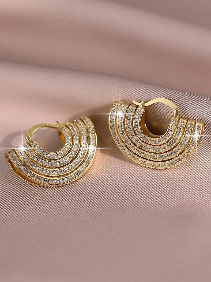 Luxury Vintage Fan-Shaped Cubic Zirconia Hoop Earrings