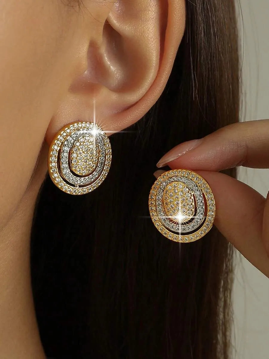 Dreamy Dual-Tone Multi-Layer Round Stud Earrings