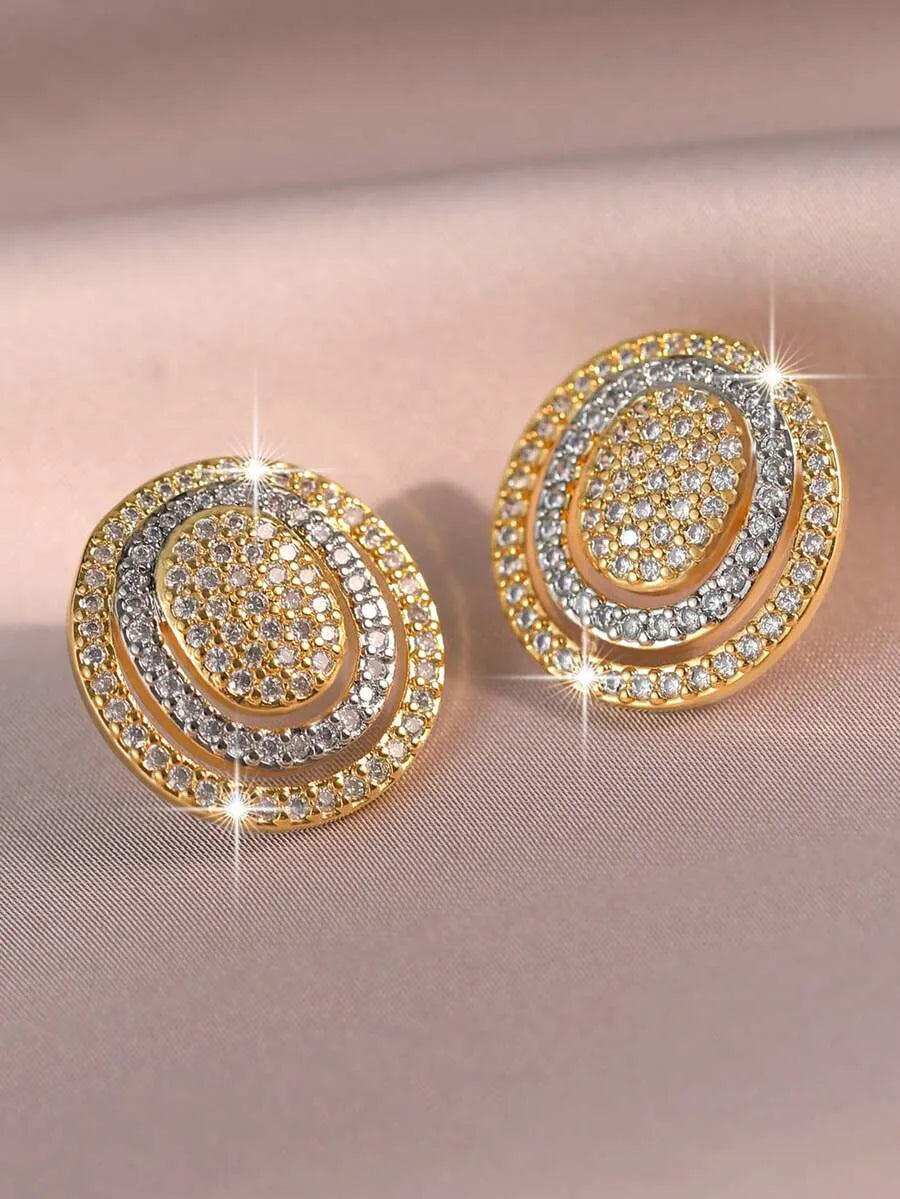 Dreamy Dual-Tone Multi-Layer Round Stud Earrings