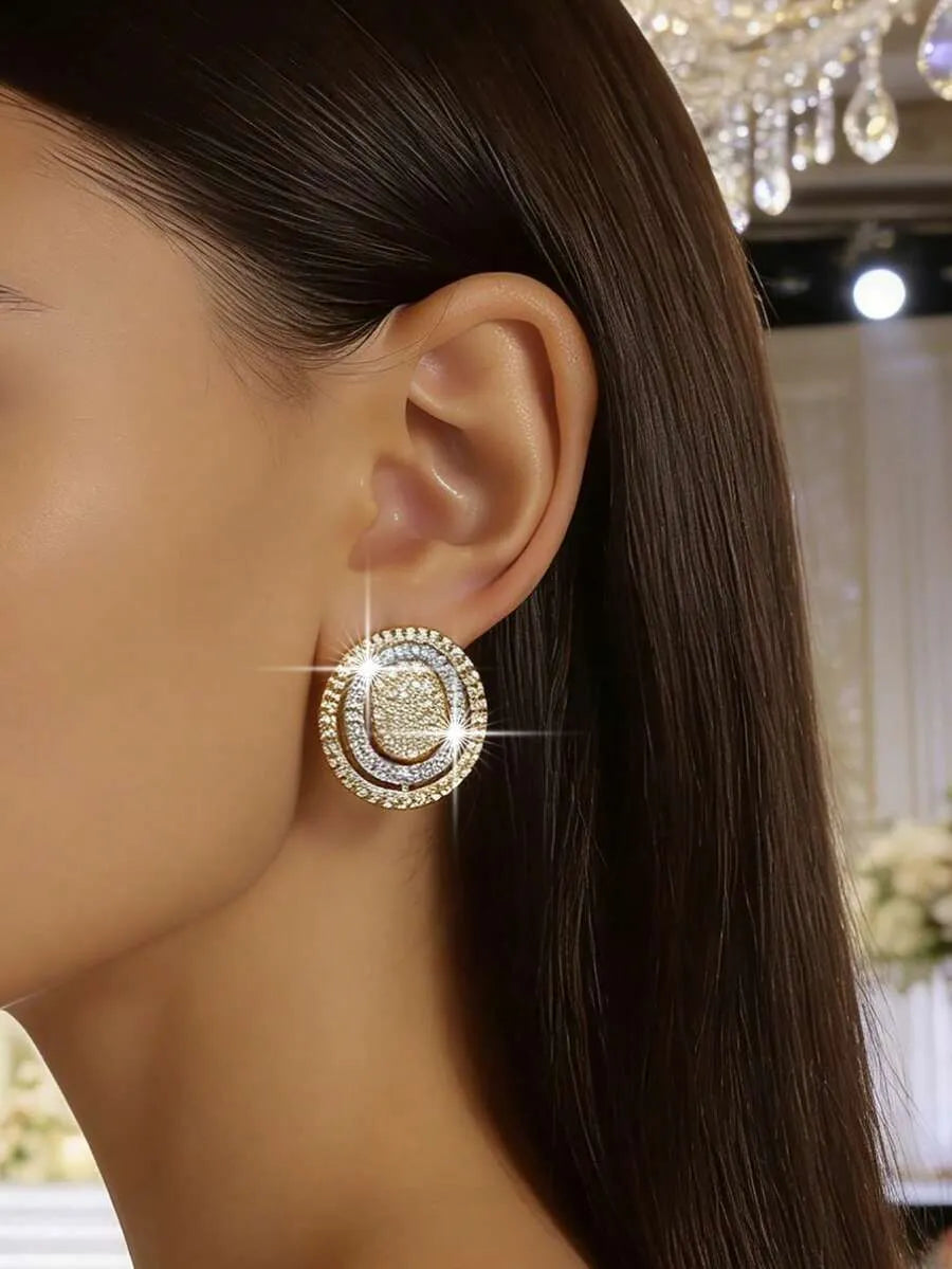Dreamy Dual-Tone Multi-Layer Round Stud Earrings
