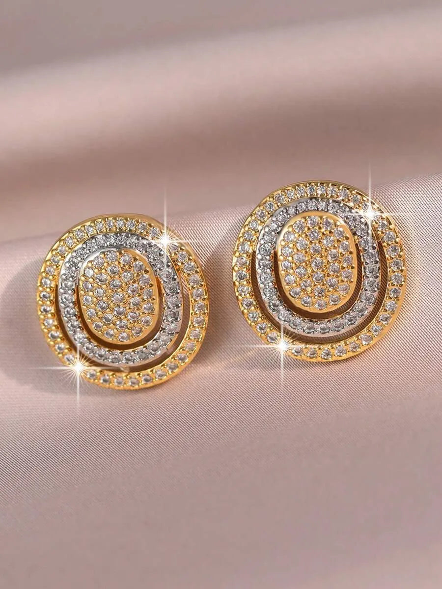 Dreamy Dual-Tone Multi-Layer Round Stud Earrings
