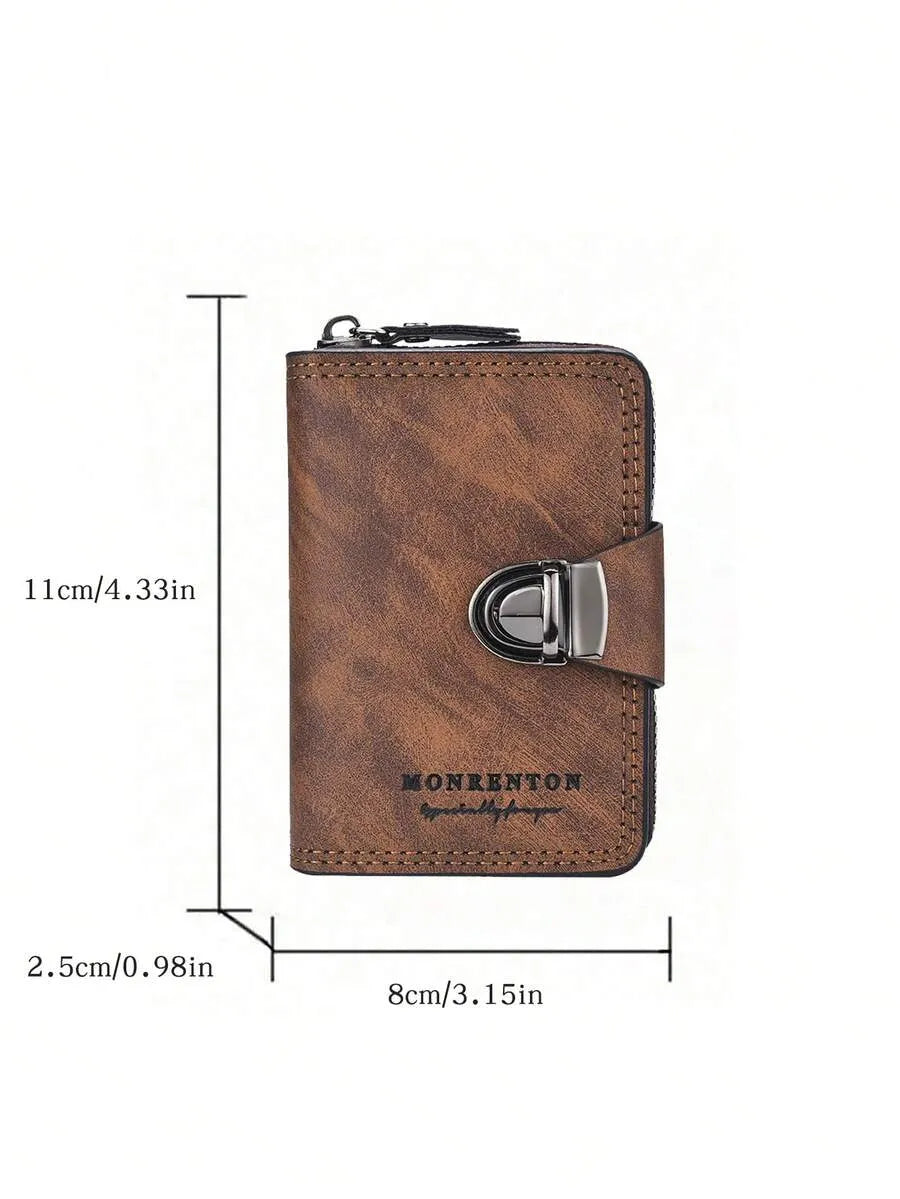 Men’s Vintage Leather Wallet – Compact Zipper & Snap Closure Wallet