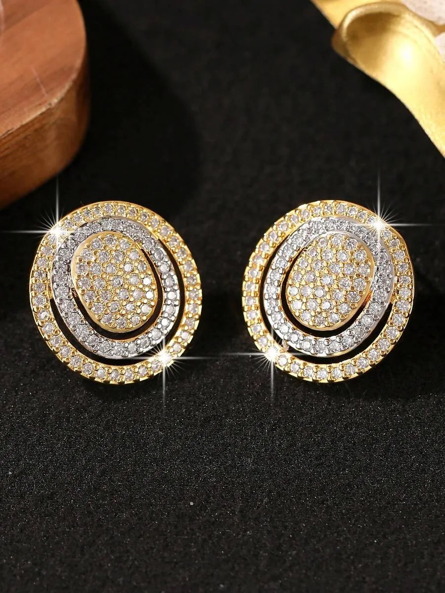 Dreamy Dual-Tone Multi-Layer Round Stud Earrings