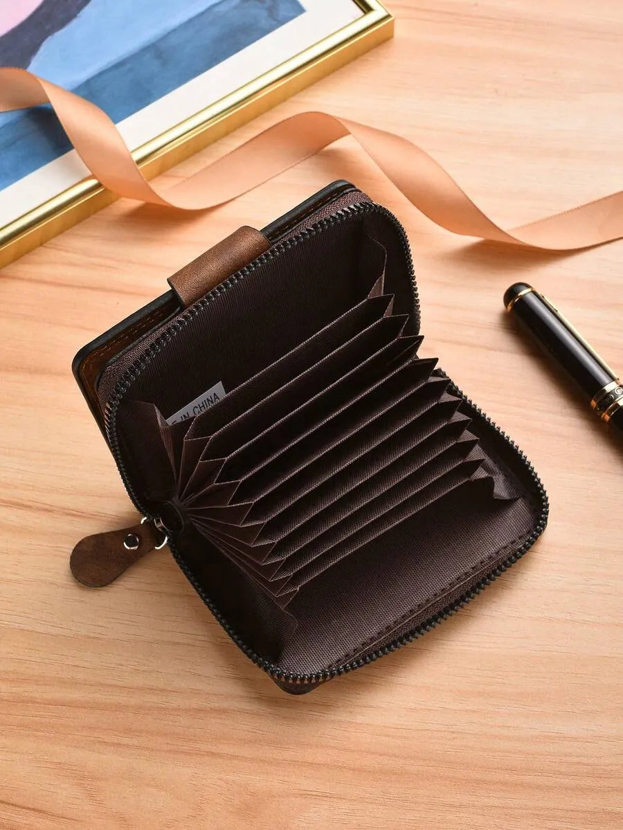 Men’s Vintage Leather Wallet – Compact Zipper & Snap Closure Wallet