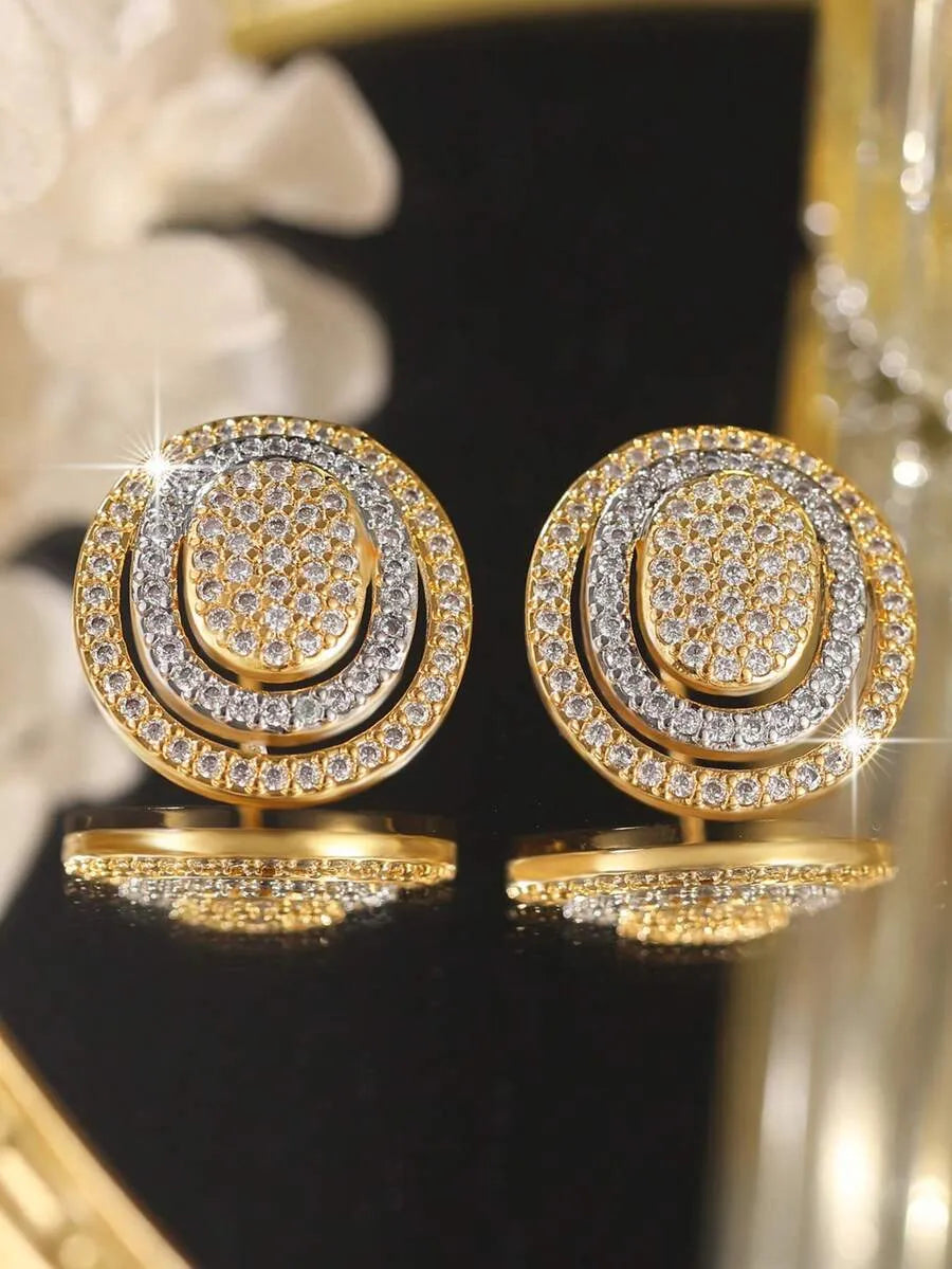 Dreamy Dual-Tone Multi-Layer Round Stud Earrings