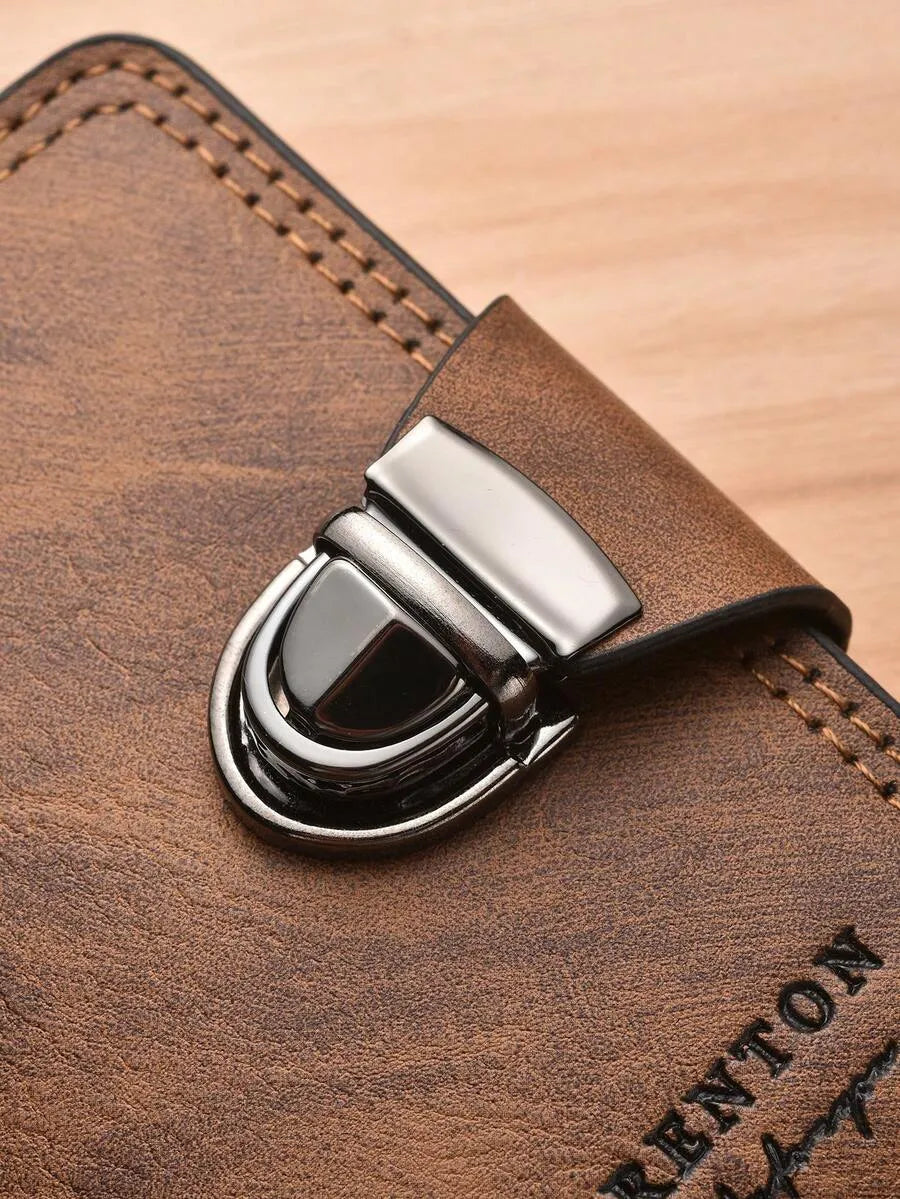Men’s Vintage Leather Wallet – Compact Zipper & Snap Closure Wallet