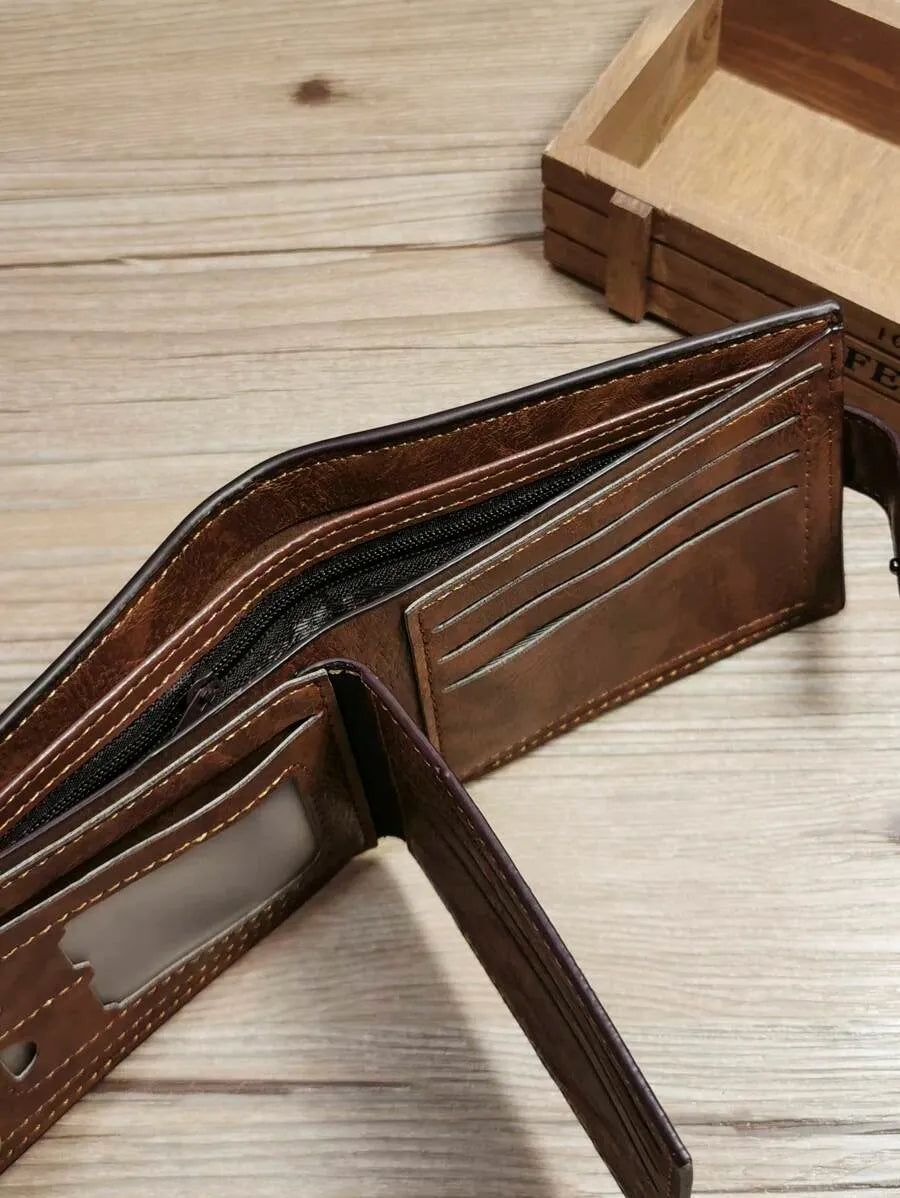 Men’s Premium PU Leather Bi-Fold Wallet – Multi-Compartment & High Capacity
