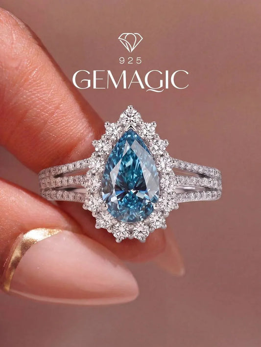 Royal Blue 925 Sterling Silver Cubic Zirconia Teardrop Ring