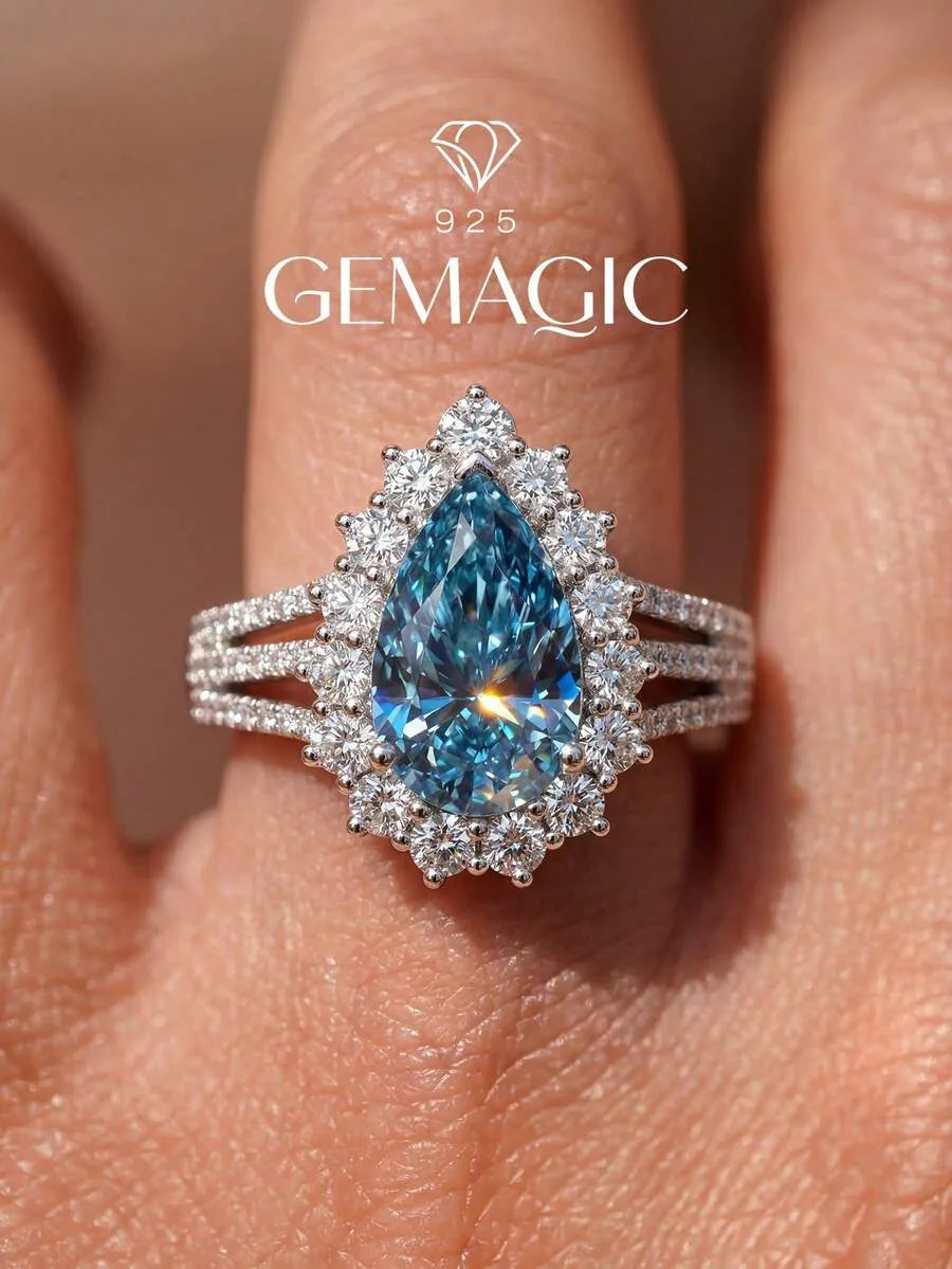 Royal Blue 925 Sterling Silver Cubic Zirconia Teardrop Ring