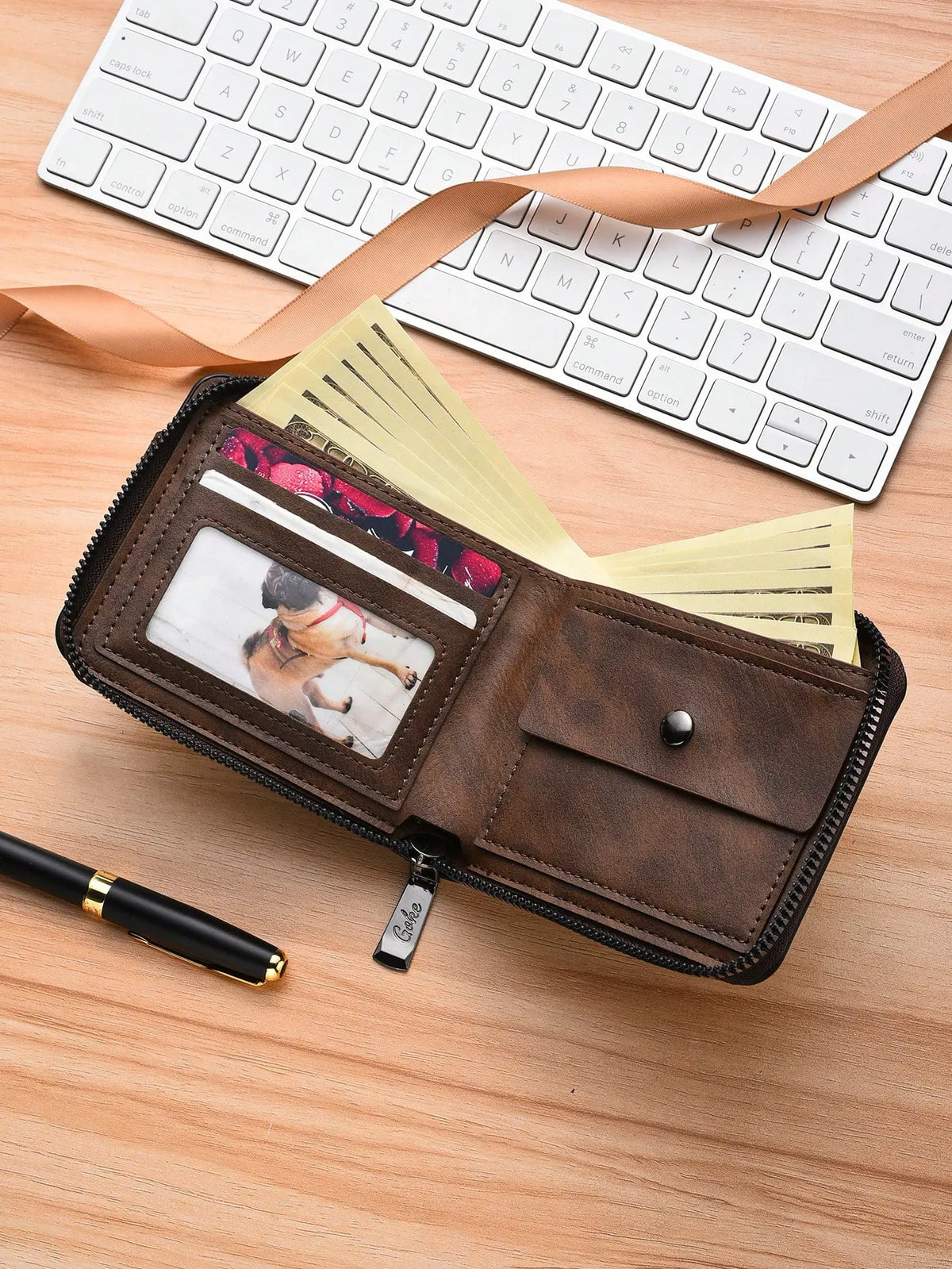 Men’s Vintage Leather Wallet – External Card Slot & Multi-Compartment Design