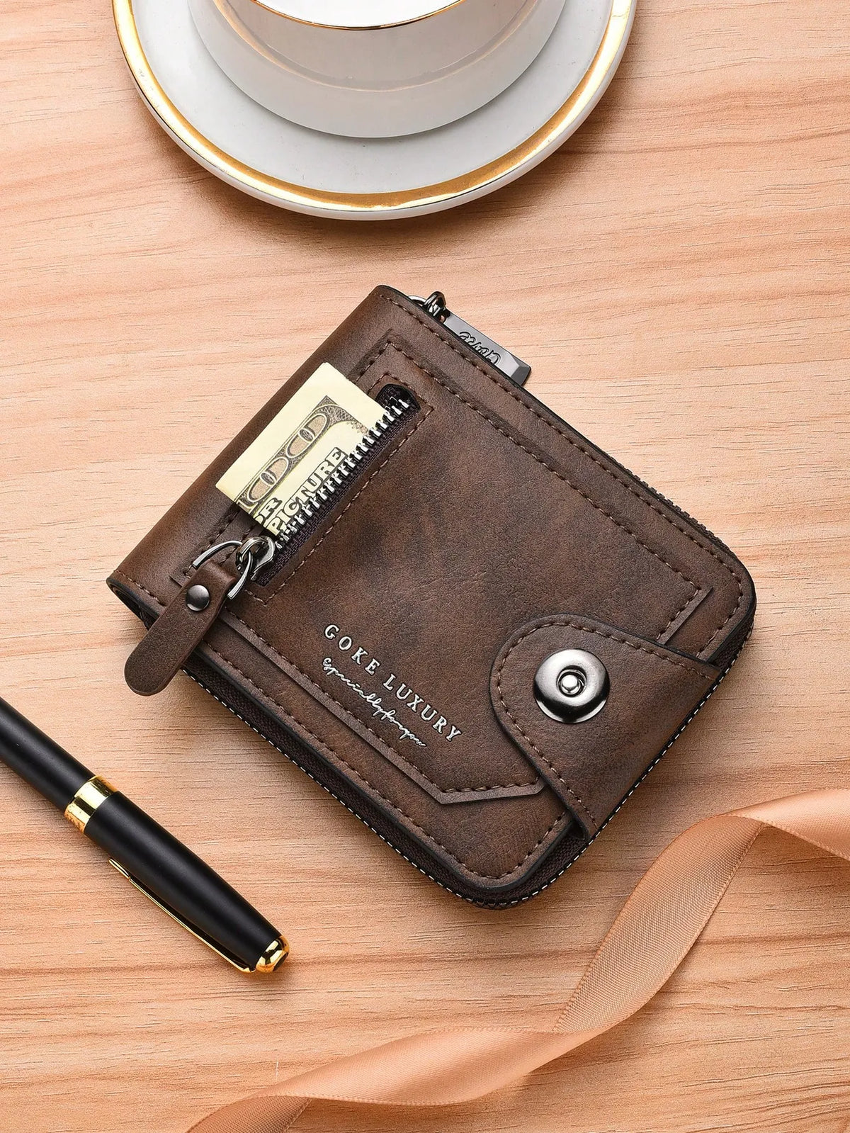 Men’s Vintage Leather Wallet – External Card Slot & Multi-Compartment Design