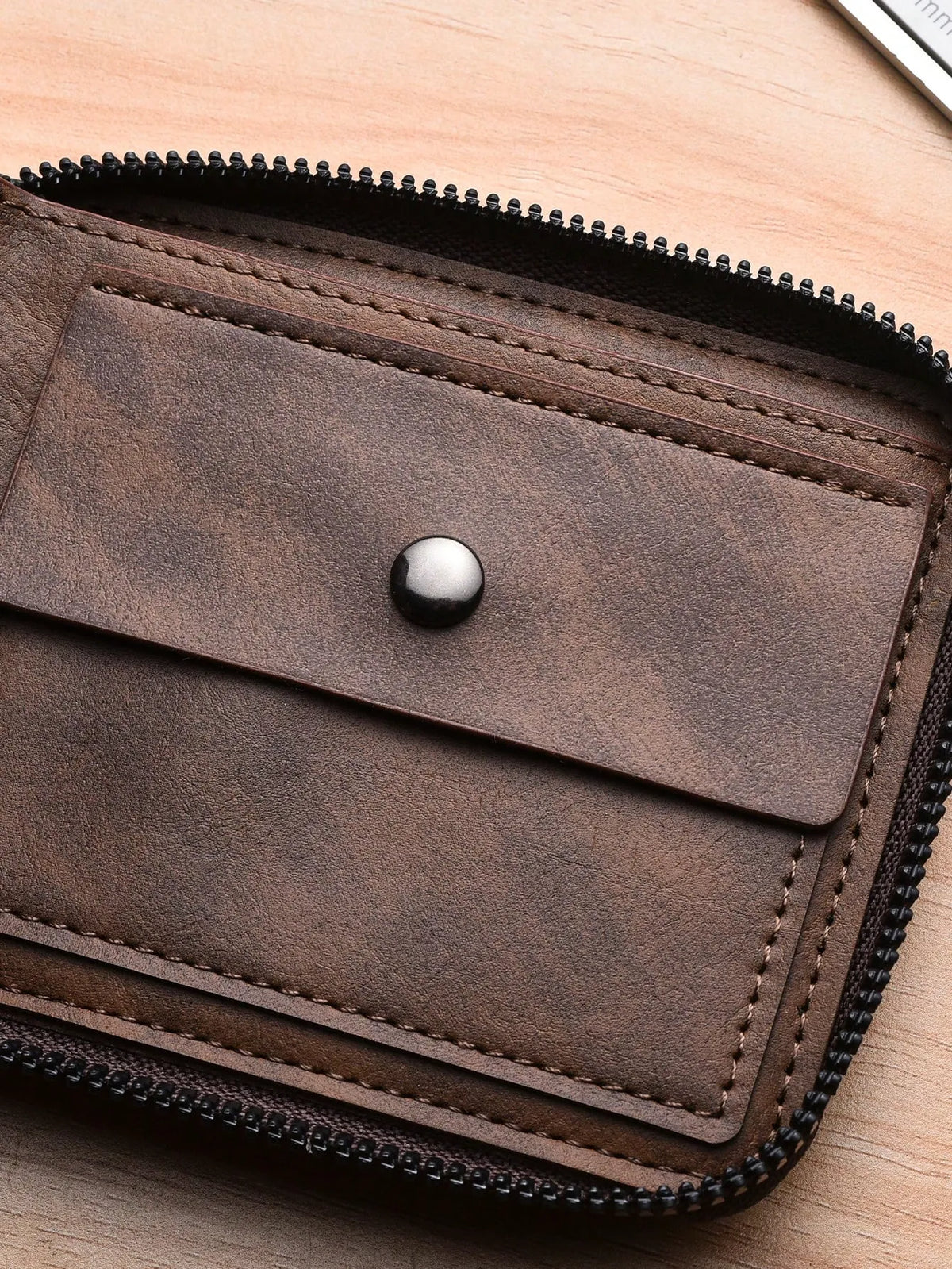 Men’s Vintage Leather Wallet – External Card Slot & Multi-Compartment Design