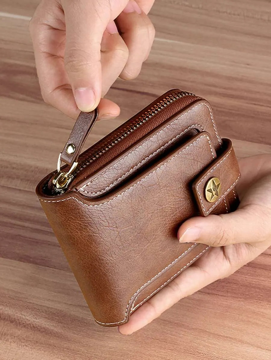 Men’s Vintage Leather Wallet – External Card Slot & Multi-Compartment Design
