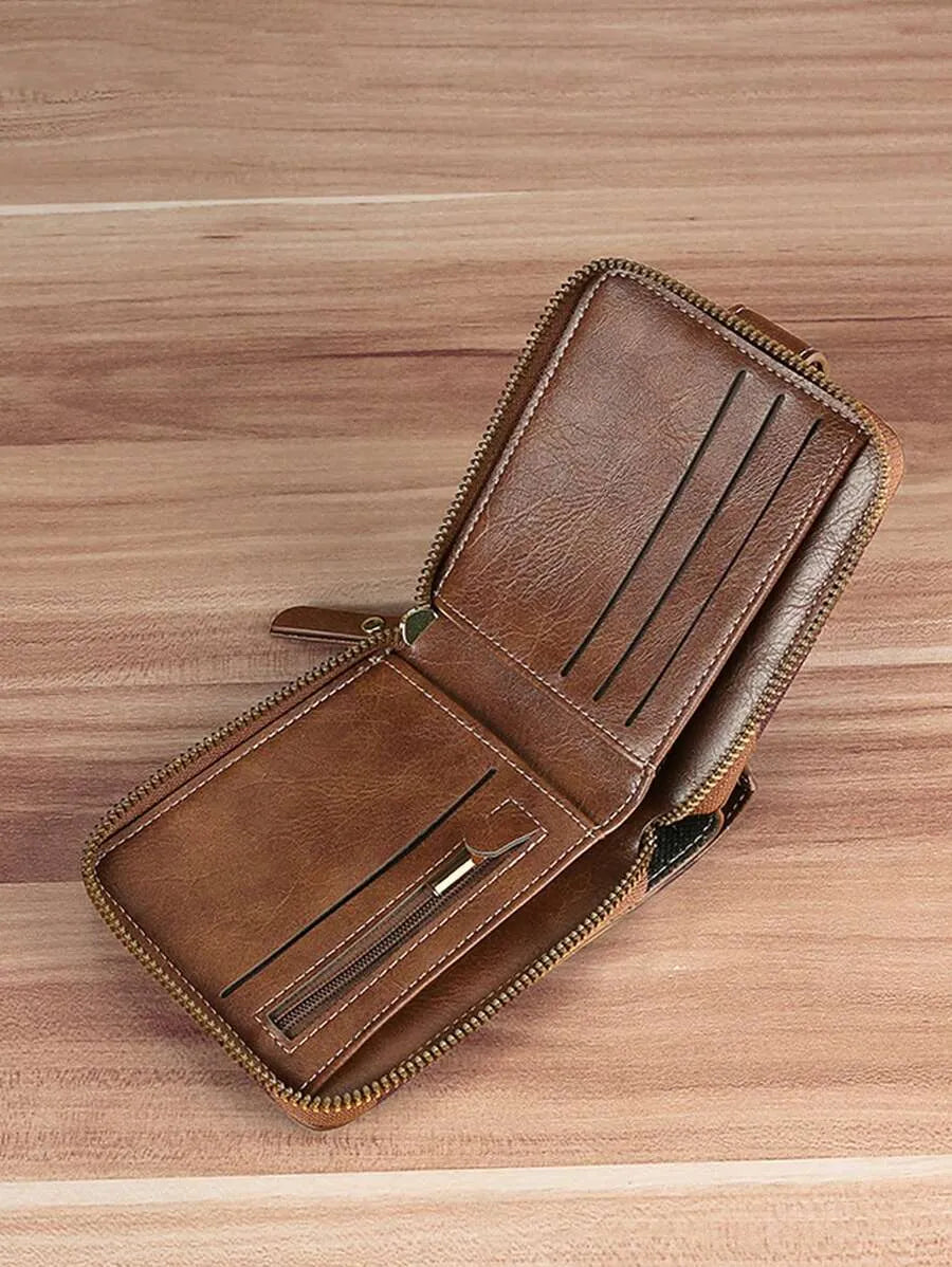 Men’s Vintage Leather Wallet – External Card Slot & Multi-Compartment Design