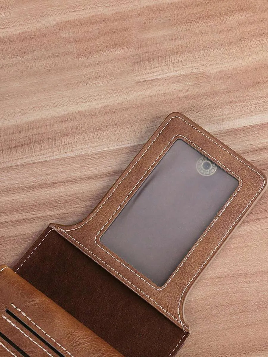 Men’s Vintage Leather Wallet – External Card Slot & Multi-Compartment Design