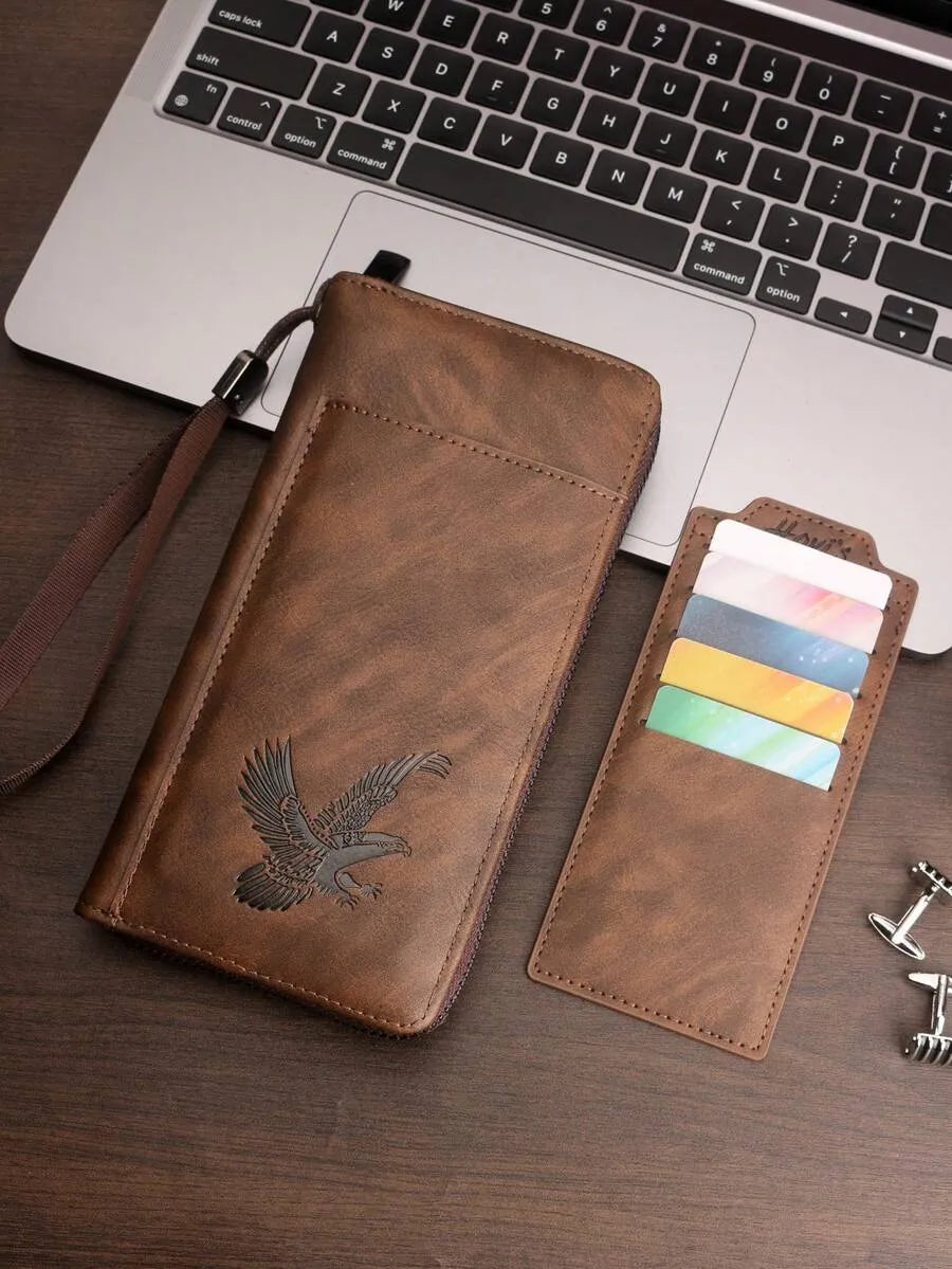 Men's Vintage Distressed Clutch Wallet – 2-Piece Set with Wrist Strap