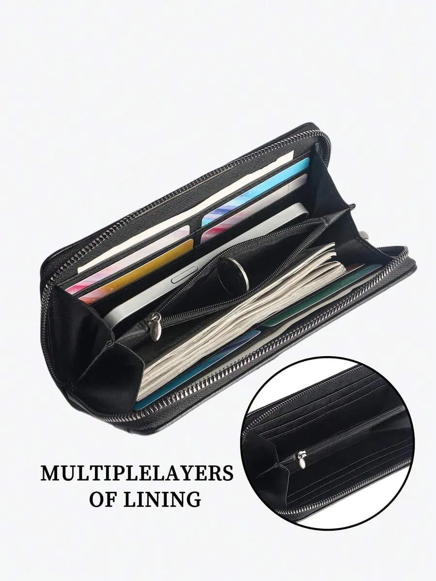 Men's Vintage Distressed Clutch Wallet – 2-Piece Set with Wrist Strap