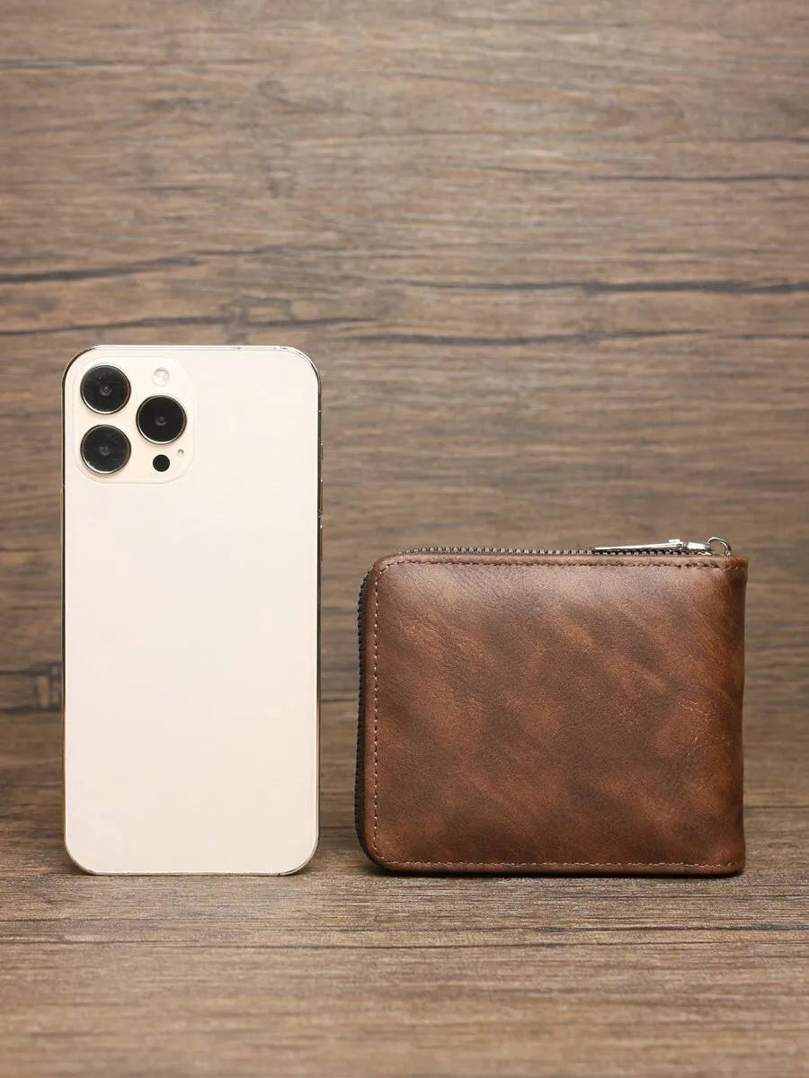 Men's Vintage Distressed Clutch Wallet – 2-Piece Set with Wrist Strap