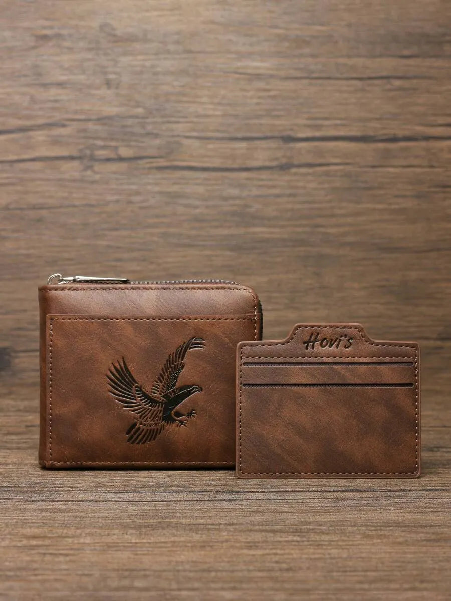 Men's Vintage Distressed Clutch Wallet – 2-Piece Set with Wrist Strap