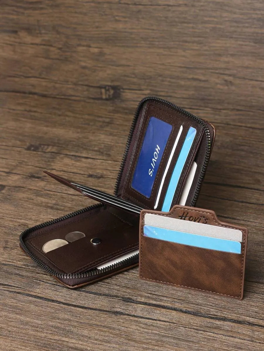 Men's Vintage Distressed Clutch Wallet – 2-Piece Set with Wrist Strap