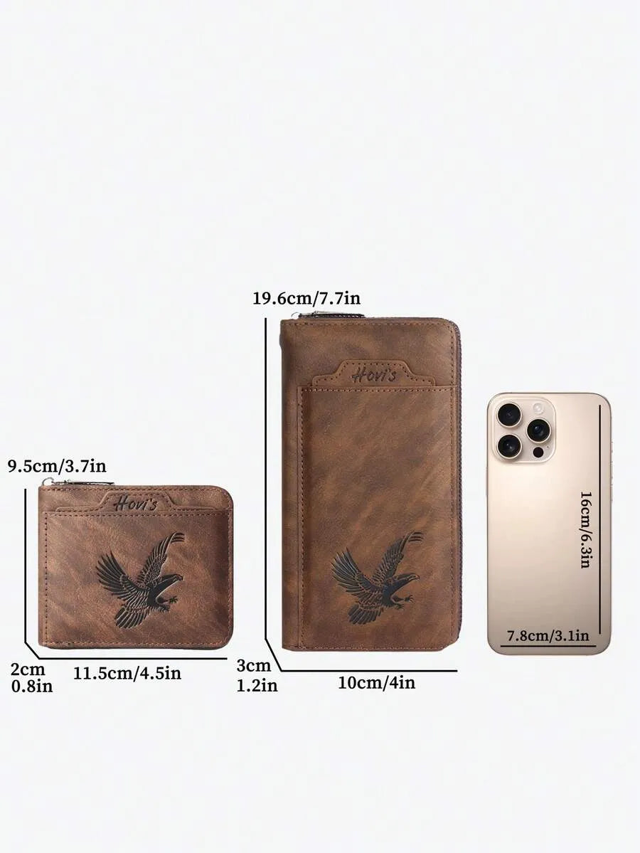 Men's Vintage Distressed Clutch Wallet – 2-Piece Set with Wrist Strap