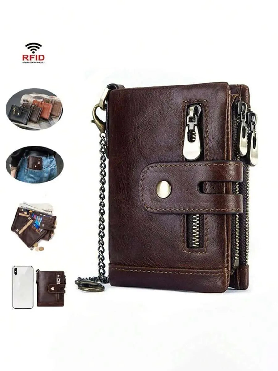 Men’s RFID Bifold Wallet – Zipper Coin Pocket & ID Window
