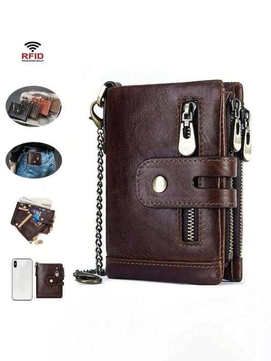 Men’s RFID Bifold Wallet – Zipper Coin Pocket & ID Window